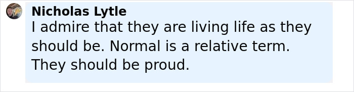 Comment by Nicholas Lytle praising Abby and Brittany for living life normally, related to conjoined twins and motherhood.