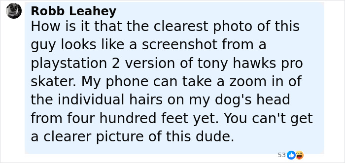 Screenshot of online comment criticizing the unclear quality of CCTV footage of the main suspect's escape.