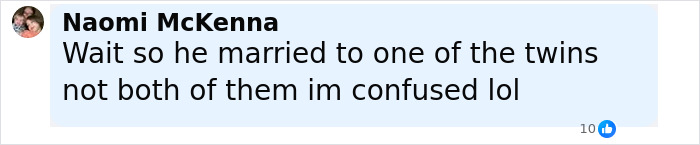 Comment by Naomi McKenna questioning marriage to one of the conjoined twins, related to Carmen Andrade's intimate life.