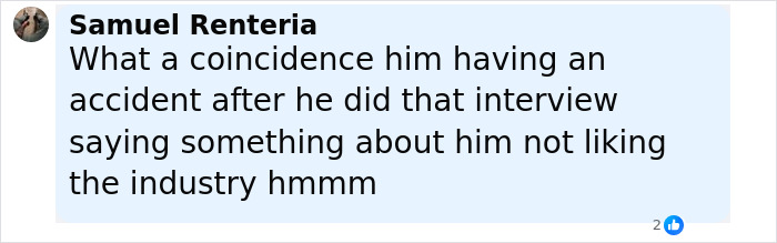 Comment by Samuel Renteria discussing the coincidence of Tom Holland's head injury after a Spider-Man stunt failure. Comment by Samuel Renteria discussing the coincidence of Tom Holland's head injury after a Spider-Man stunt failure.