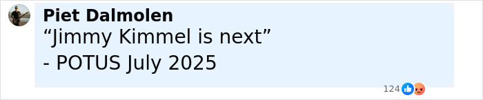 Comment by Piet Dalmolen referencing Jimmy Kimmel and a prediction related to POTUS in July 2025. Comment by Piet Dalmolen referencing Jimmy Kimmel and a prediction related to POTUS in July 2025.