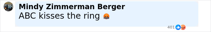 Comment by Mindy Zimmerman Berger reacting to Jimmy Kimmel controversy, with emojis and engagement icons visible. Comment by Mindy Zimmerman Berger reacting to Jimmy Kimmel controversy, with emojis and engagement icons visible.