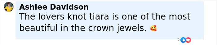 Comment by Ashlee Davidson praising the lovers knot tiara as one of the most beautiful crown jewels. Comment by Ashlee Davidson praising the lovers knot tiara as one of the most beautiful crown jewels.