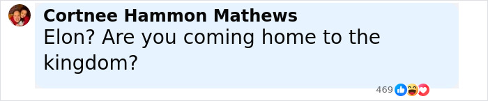 Text message from Cortnee Hammon Mathews asking Elon if he is coming home to the kingdom, highlighting Elon Musk hypocrisy debate.