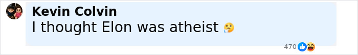 Screenshot of a Facebook comment questioning Elon Musk&rsquo;s beliefs, referencing hypocrisy and a viral church message.
