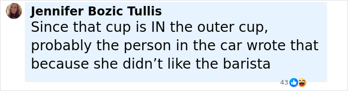 Comment from Jennifer Bozic Tullis discussing a hidden hateful message on a Starbucks cup linked to Charlie Kirk's favorite drink.