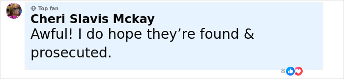 Comment by Cheri Slavis Mckay expressing hope for the prosecution of those involved in the influencer Esmeralda Ferrer Garibay case. Comment by Cheri Slavis Mckay expressing hope for the prosecution of those involved in the influencer Esmeralda Ferrer Garibay case.