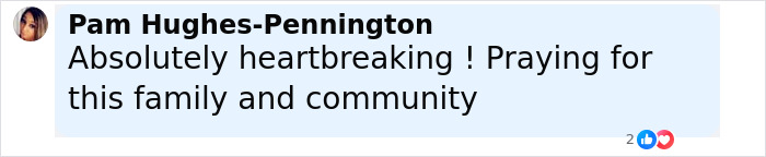 Comment by Pam Hughes-Pennington expressing heartbreak and prayers for family and community after promising teen golfer passes away.