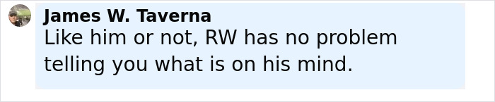 Comment by James W. Taverna stating Roger Waters openly shares his thoughts, related to idiocy and nonsense debate. Comment by James W. Taverna stating Roger Waters openly shares his thoughts, related to idiocy and nonsense debate.