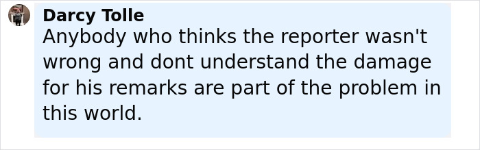 Comment by Darcy Tolle criticizing the reporter's horrendous remarks about Charlie Kirk and their impact. Comment by Darcy Tolle criticizing the reporter's horrendous remarks about Charlie Kirk and their impact.