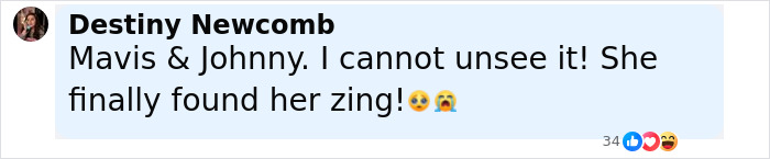 Comment by Destiny Newcomb reacting with surprise and emotion about Mavis and Johnny finally finding their connection. Comment by Destiny Newcomb reacting with surprise and emotion about Mavis and Johnny finally finding their connection.