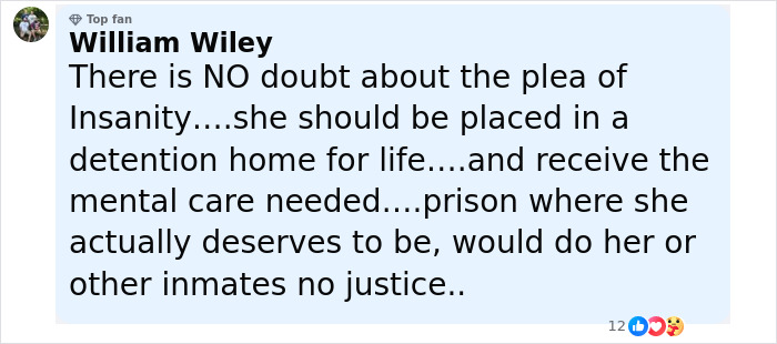 Comment by William Wiley discussing mental care and justice related to unhinged Amish mom's chilling confession after drowning 4YO son.