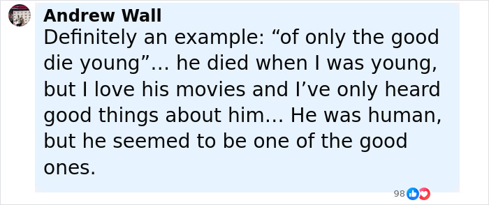 Comment by Andrew Wall discussing the impact of John Candy and his perceived kindness despite flaws. Comment by Andrew Wall discussing the impact of John Candy and his perceived kindness despite flaws.