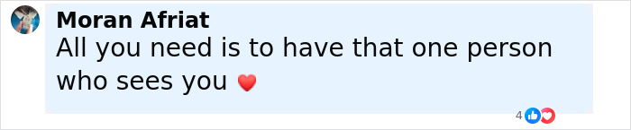 Screenshot of a Facebook comment by Moran Afriat emphasizing the importance of having someone who truly sees you. Screenshot of a Facebook comment by Moran Afriat emphasizing the importance of having someone who truly sees you.