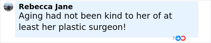 Comment by Rebecca Jane about aging and plastic surgery, related to Lisa Marie Presley&rsquo;s heartbreaking final moments lawsuit.