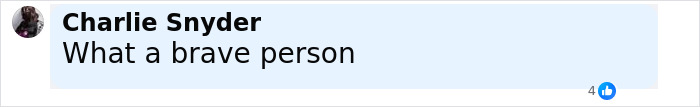 Screenshot of a Facebook comment saying What a brave person related to domestic violence victim story.