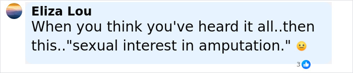 Comment discussing unusual sexual interest in amputation related to surgeon who intentionally had own legs amputated. Comment discussing unusual sexual interest in amputation related to surgeon who intentionally had own legs amputated.