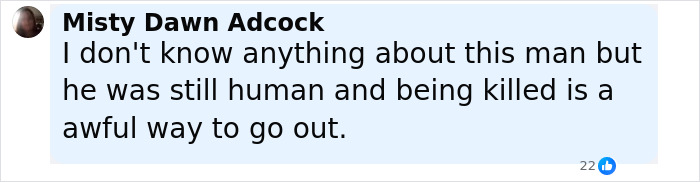 Comment from Misty Dawn Adcock expressing sorrow over horrific last moments of Charlie Kirk as manhunt for culprit continues. Comment from Misty Dawn Adcock expressing sorrow over horrific last moments of Charlie Kirk as manhunt for culprit continues.