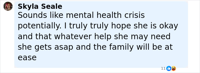 Screenshot of a social media comment discussing the mom of five missing again less than three weeks after being found. Screenshot of a social media comment discussing the mom of five missing again less than three weeks after being found.