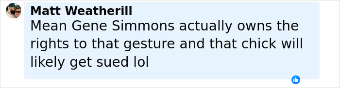 Comment by Matt Weatherill about Gene Simmons owning a gesture, referencing viral claim during Erika Kirk's funeral.