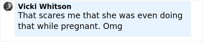 Comment by Vicki Whitson expressing concern about a cheerleader performing while pregnant with a baby belly visible. Comment by Vicki Whitson expressing concern about a cheerleader performing while pregnant with a baby belly visible.