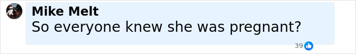 Comment from Mike Melt questioning if everyone knew she was pregnant in a social media post discussing a cheerleader baby belly incident. Comment from Mike Melt questioning if everyone knew she was pregnant in a social media post discussing a cheerleader baby belly incident.