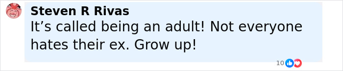 Comment by Steven R Rivas stating that being an adult means not hating your ex, posted in a social media discussion on Orlando Bloom breakup.