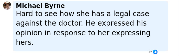 Comment from Michael Byrne discussing legal case opinions related to nurse suspended after calling out doctor&rsquo;s remark.