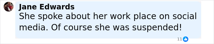 Comment by Jane Edwards discussing suspension of nurse for calling out doctor's sick Charlie Kirk remark on social media.