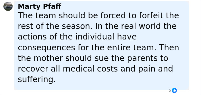 Comment by Marty Pfaff discussing strong and decisive action against football player after rival&rsquo;s spine fracture.