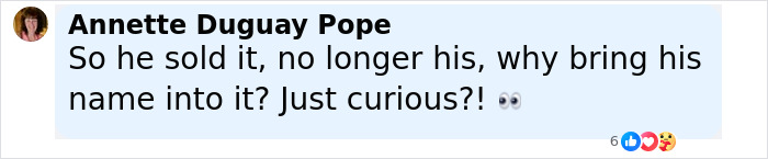 Comment by Annette Duguay Pope questioning the relevance of Richard Gere&rsquo;s name in the home sale amid major outcry context.