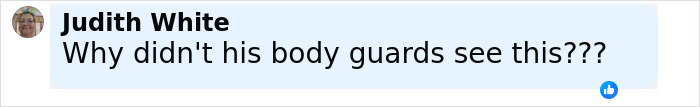 Comment by Judith White asking why bodyguards didn’t see the horrific last moments of Charlie Kirk. Comment by Judith White asking why bodyguards didn’t see the horrific last moments of Charlie Kirk.