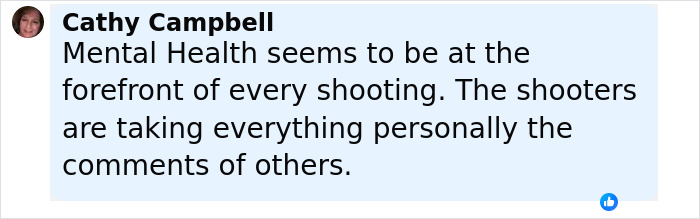 Comment from Cathy Campbell discussing mental health issues linked to Michigan suspect&rsquo;s eerie confession before church attack.