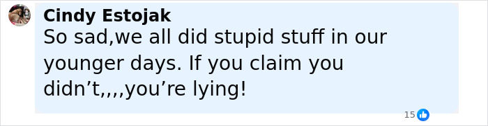 Comment by Cindy Estojak on a social media post reflecting on risky behavior linked to viral TikTok trend injuries.
