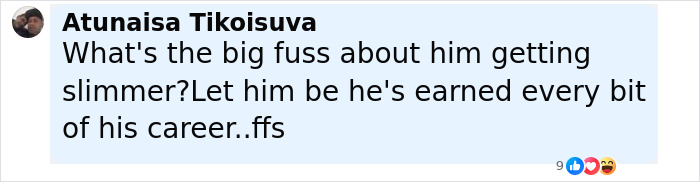 Comment by Atunaisa Tikoisuva defending Dwayne Johnson&rsquo;s new slim look amid health concerns on social media.