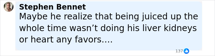 Alt text: Fan comment defending Dwayne Johnson&rsquo;s new slim look amid health concerns with supportive message.