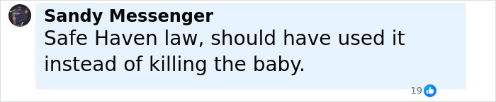 Comment on social media discussing safe haven baby box laws, related to Kentucky cheerleader case revelation. Comment on social media discussing safe haven baby box laws, related to Kentucky cheerleader case revelation.