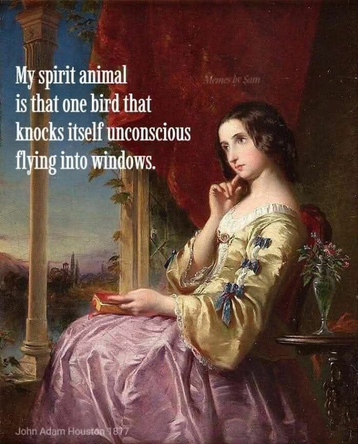 Classic painting of a woman with a humorous text overlay, part of archeology and history memes making learning fun.