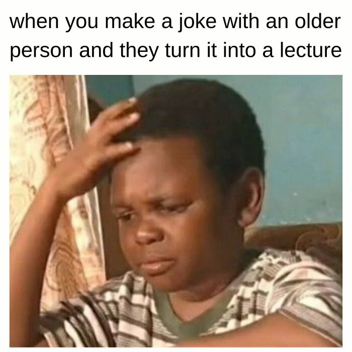 Young boy looking confused and frustrated, illustrating a funny archaeology and history meme about jokes turning into lectures.
