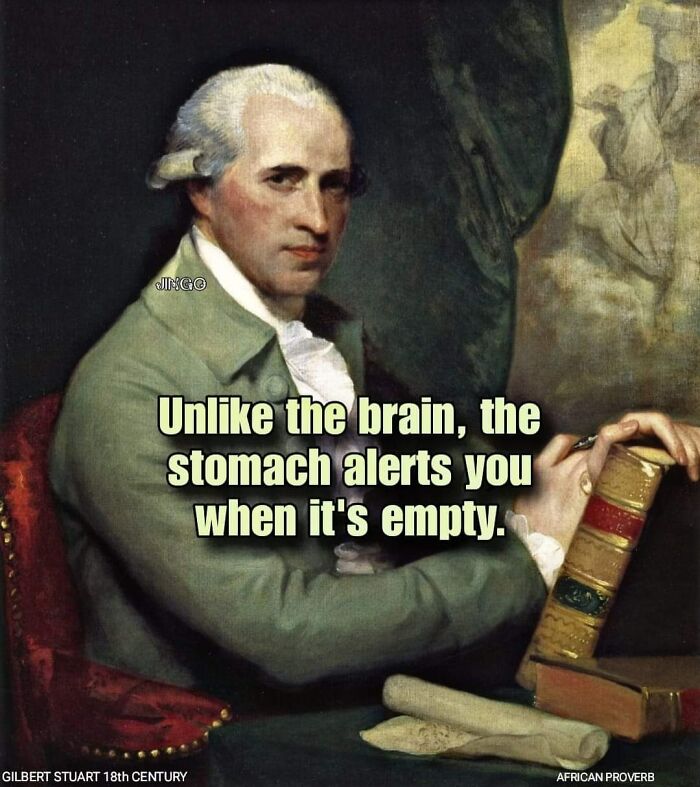 18th century historical painting with a funny meme about the stomach, featuring archeology and history memes humor.