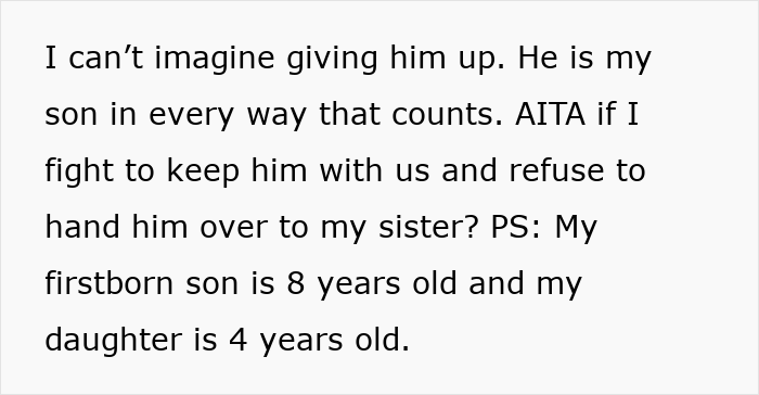 Text with a mom expressing she can't imagine giving up her son, related to mom giving baby up and wanting him back eight years later.