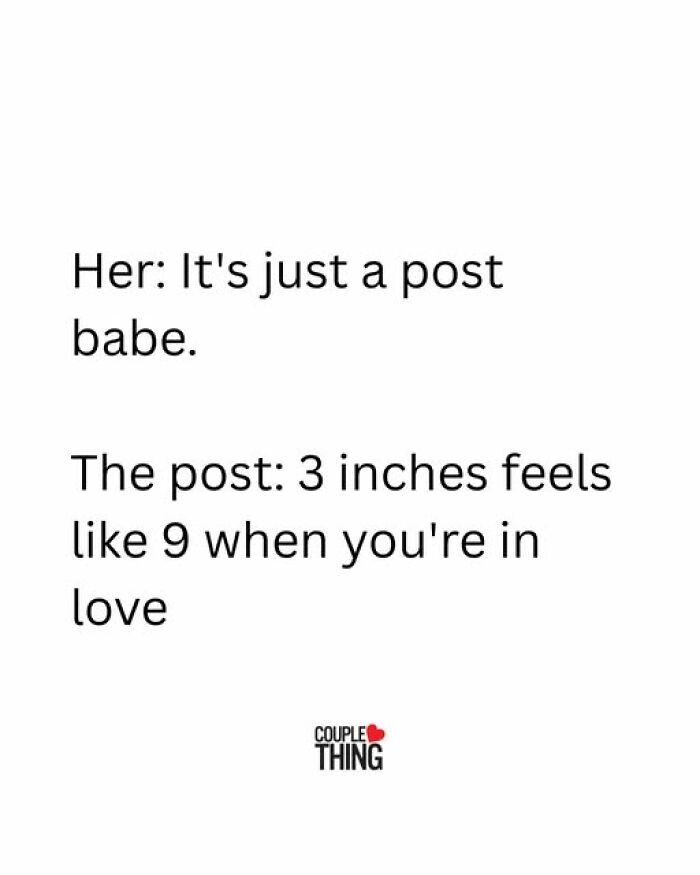 Text post from Couple Thing with a funny and relatable relationship quote about love and perception differences.