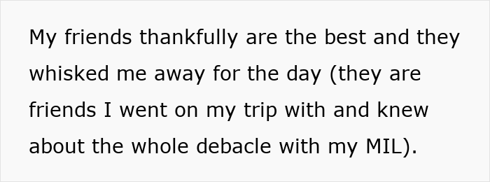 Text excerpt from a woman's story about her mother-in-law making rude comments and the emotional impact on her husband.