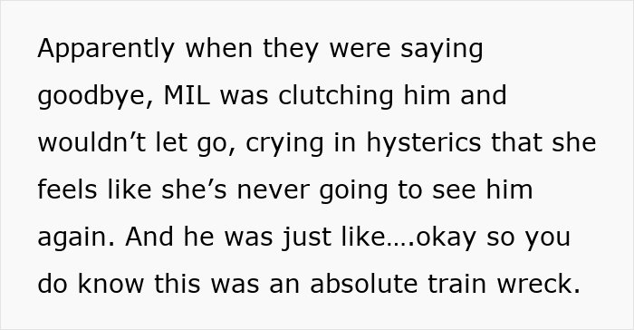 Text about a woman&rsquo;s mother-in-law making rude comments and her husband breaking down from emotional stress.