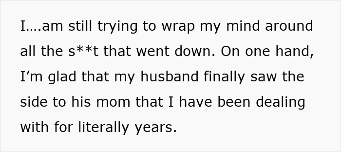 Alt text: Woman reflects on years of rude comments from mother-in-law and husband finally breaks down over emotions.