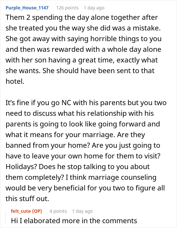 Screenshot of an online discussion about a woman&rsquo;s mother-in-law making rude comments and relationship challenges.