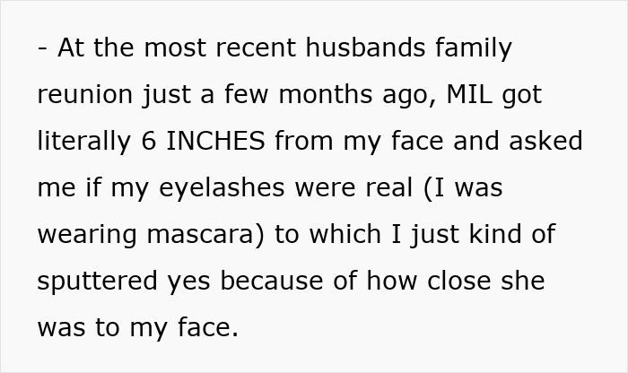 Text excerpt describing a woman&rsquo;s MIL making rude comments at a family reunion, highlighting tension and emotions.