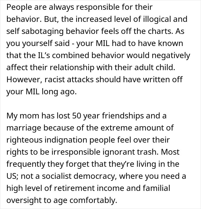 Text from the image discussing MIL's rude behavior and husband's emotional breakdown in a family conflict scenario.