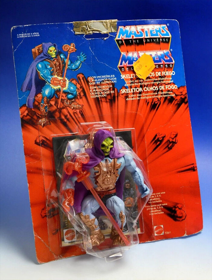 Vintage toys worth fortune featuring a classic Masters of the Universe Skeletor action figure in original packaging.