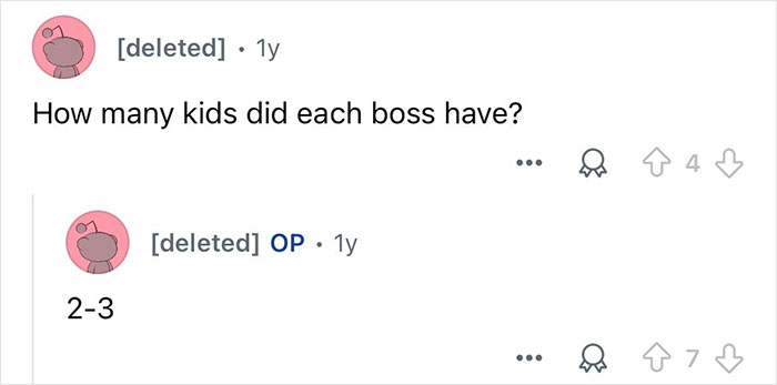 Reddit conversation showing user asking about the number of kids bosses had, related to working with billionaire families.